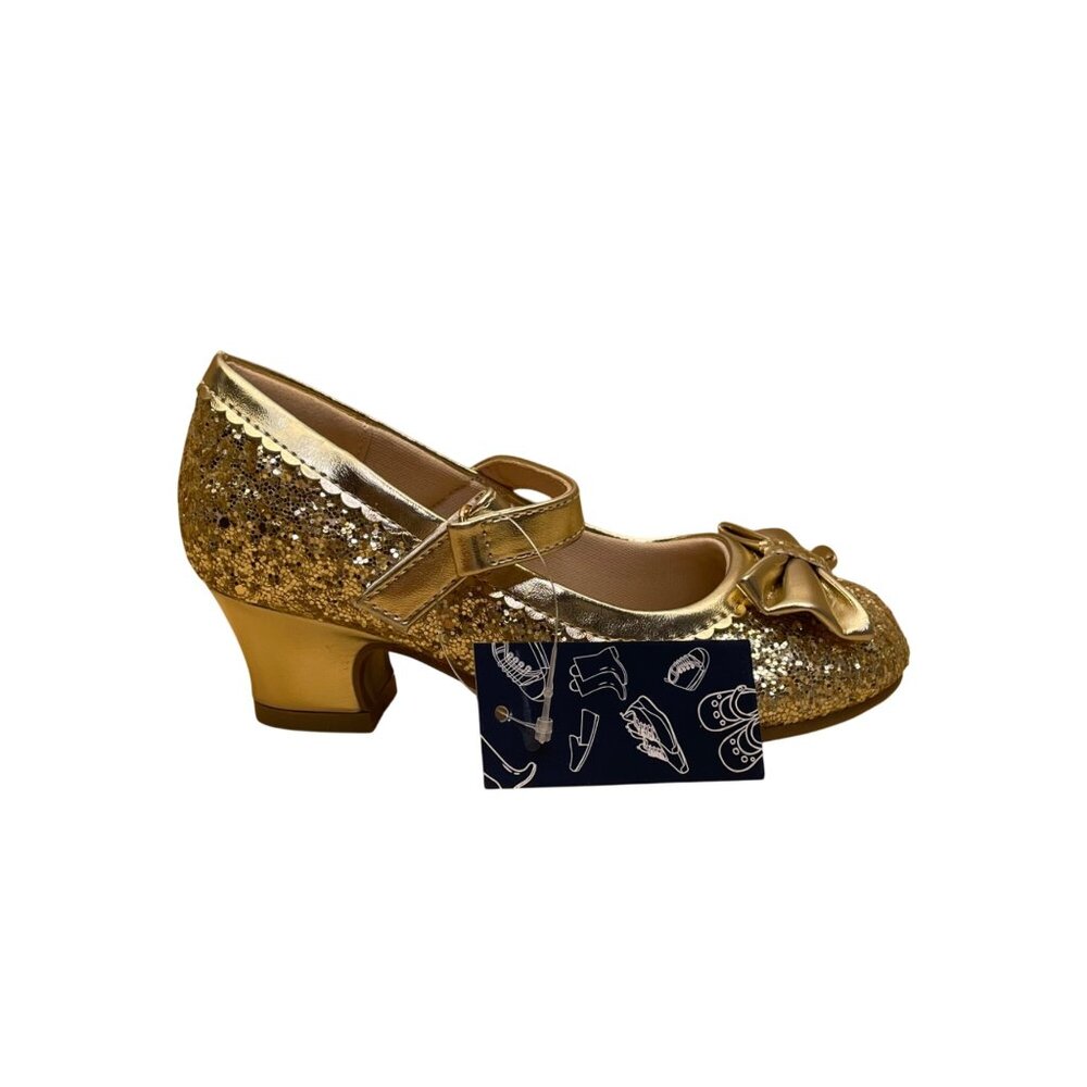 K Komforme Girls Gold Glitter Mary Jane Bow Dress Shoes Size 10.5M